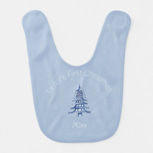 My First Christmas dusty blue Pagoda  Baby Bib