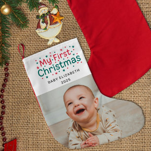 My First Christmas Festive Cute Newborn Baby Photo Small Christmas Stocking