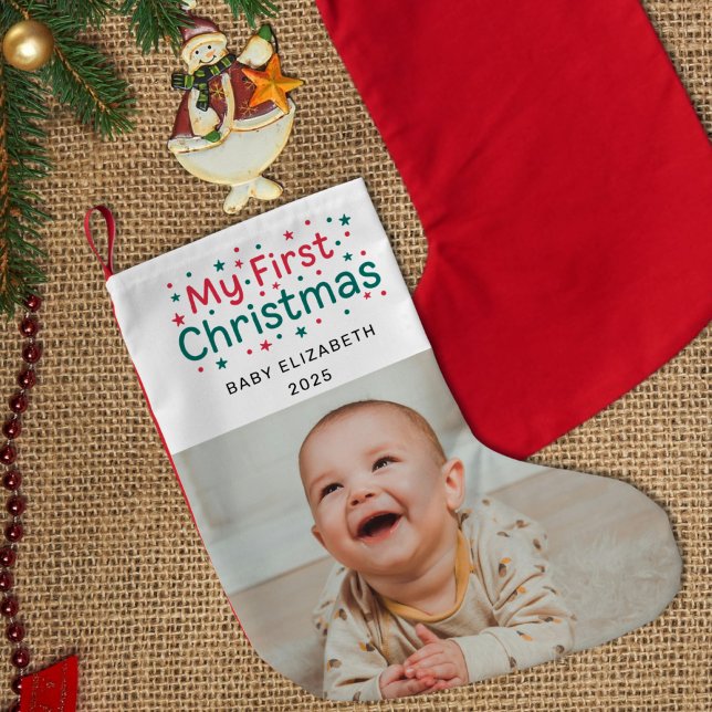 My First Christmas Festive Cute Newborn Baby Photo Small Christmas Stocking (Creator Uploaded)
