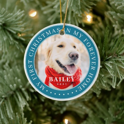 My First Christmas Forever Home Modern Pet Photo Ceramic Ornament