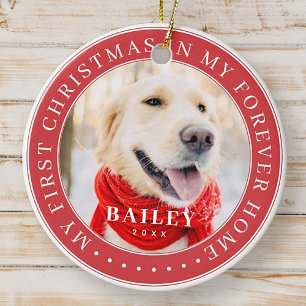 My First Christmas Forever Home Modern Pet Photo Ceramic Ornament