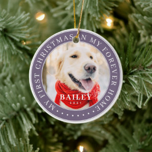 My First Christmas Forever Home Modern Pet Photo Ceramic Ornament