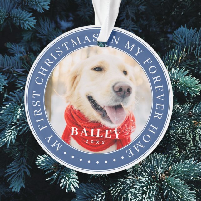 My First Christmas Forever Home Modern Pet Photo Ornament (Creator Uploaded)