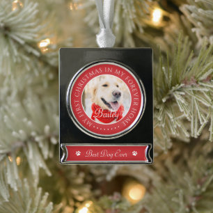 My First Christmas Forever Home Modern Pet Photo Silver Plated Banner Ornament