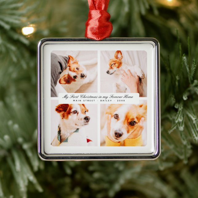 My First Christmas Forever Home Modern Pet Photos Metal Ornament (Tree)