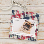 My First Christmas Forever Home Plaid Pet Photo Keychain<br><div class="desc">This simple and classic design is composed of serif typography and add a custom pet photo. "My First Christmas in my forever home" adorns the design.</div>