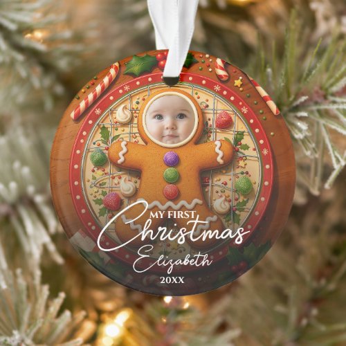 My First Christmas Fun Cute Gingerbread Photo Ornament