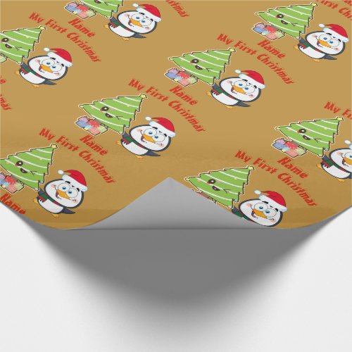 My FIRST Christmas GIFTWRAP Penguin Personalized Wrapping Paper