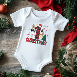 My First Christmas Gingerbread Candy Cane Baby Bodysuit