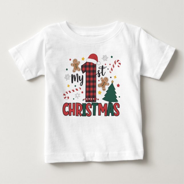 My First Christmas Gingerbread Candy Cane Baby T-Shirt (Front)