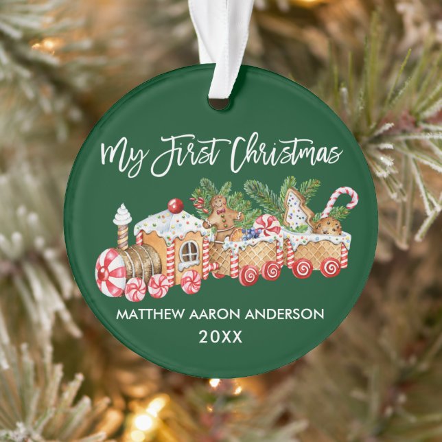 My First Christmas Gingerbread Train Baby Green Ornament (Tree)