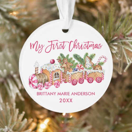 My First Christmas Gingerbread Train Baby Pink Ornament