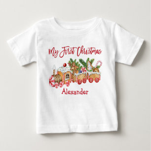 My First Christmas Gingerbread Train Red Candy Baby T-Shirt