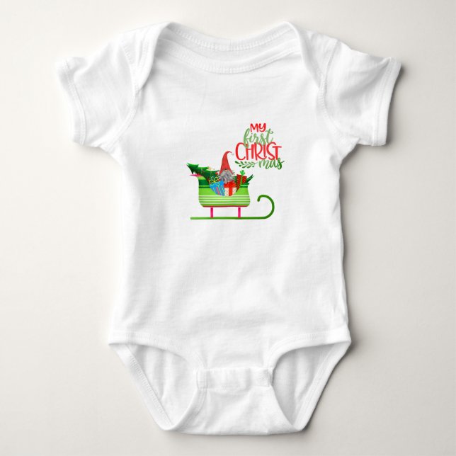 My First Christmas - Gnome Santa Claus Baby Bodysuit (Front)