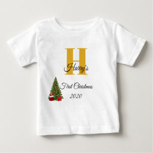 My First Christmas Gold Christmas Tree Editable Baby T-Shirt