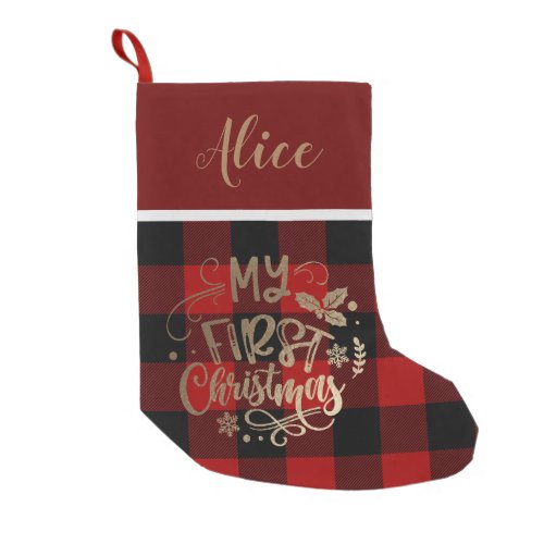 my first Christmas gold plaid monogram Stocking