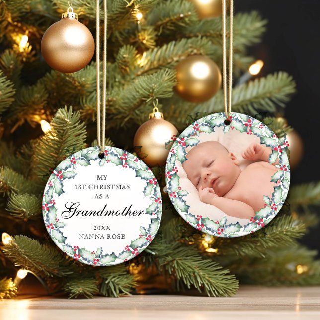 My First Christmas-Grandmother, Photo Keepsake Ceramic Ornament (Creator Uploaded)