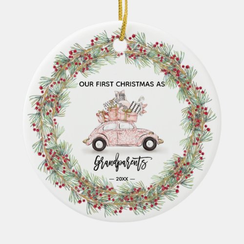 My First Christmas Grandparents Photo Greenery Ceramic Ornament