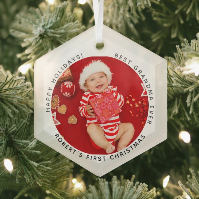 My First Christmas Holiday Baby Photo Grandma Glass Ornament (Insitu)