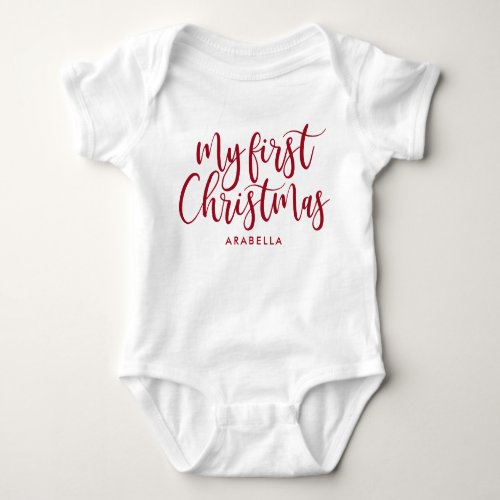 My First Christmas In Red With Name Baby Bodysuit