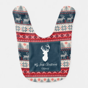 My First Christmas Knitting Pattern Personalized Baby Bib