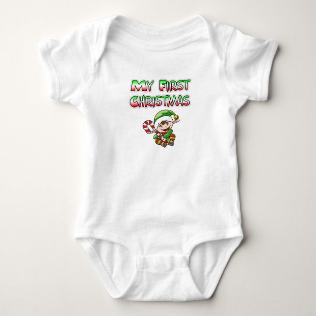 My First Christmas Little Elf Baby Bodysuit (Front)