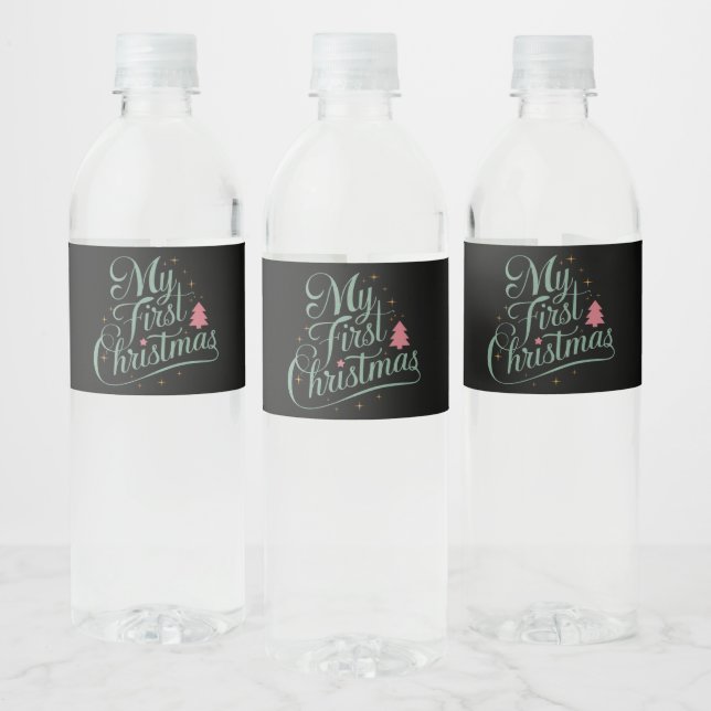 My First Christmas Matching Family Xmas Newborn Water Bottle Label (Bottles)