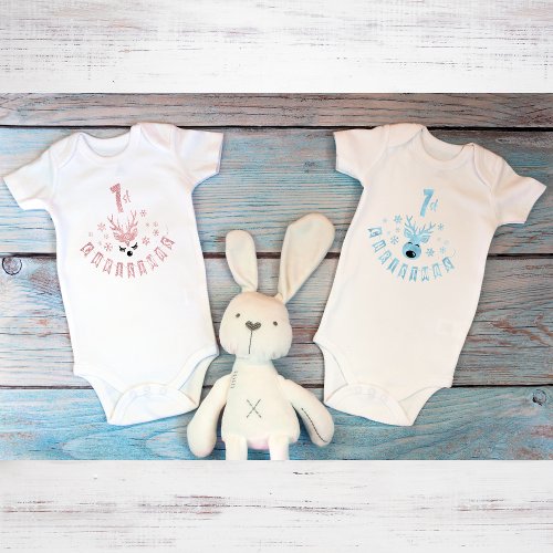 My First Christmas Modern Blue and White Reindeer Baby Bodysuit