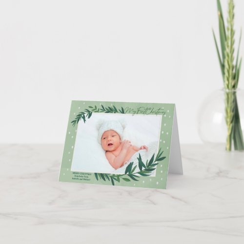  My First Christmas Modern Botanical Baby Photo Holiday Card