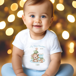 My First Christmas Name Baby Bear Christmas Tree Baby T-Shirt