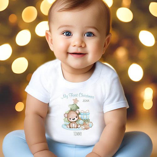 My First Christmas Name Baby Bear Christmas Tree Baby T_Shirt