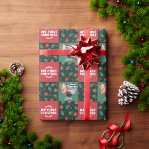 My First Christmas Name Baby Photo Wrapping Paper
