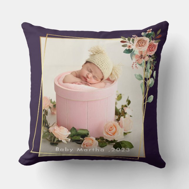 My First Christmas Name Year Baby Photo poster Throw Pillow (Front)