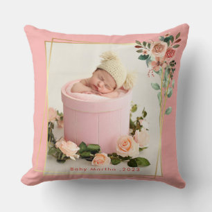 My First Christmas Name Year Baby Photo poster Throw Pillow