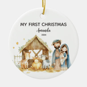 My First Christmas Nativity Family Personalized Ceramic Ornament