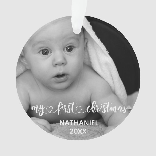 My First Christmas New Baby  Handwritten  Photo Ornament (Front)