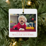 My First Christmas New Baby Photo Ceramic Ornament<br><div class="desc">Celebrate baby's first christmas with this cute photo ornament.  This ornament features simple text,  a photo on the front and baby's name and birth stats on the back of the ornament.  This photo ornament will make the perfect keepsake to celebrate your baby's first christmas.</div>