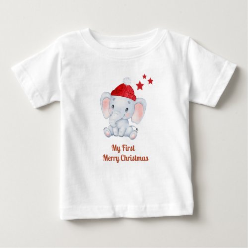 My first Christmas new born babies_ Santa elephant Baby T_Shirt