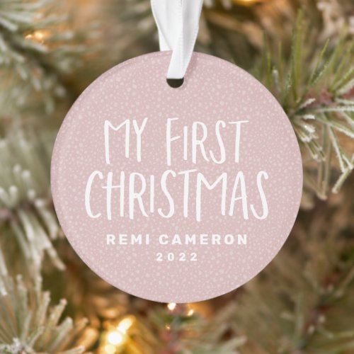 My first Christmas newborn baby personalized pink Ornament