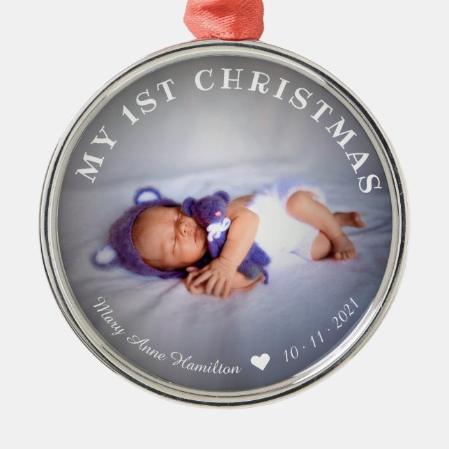 My First Christmas Newborn Baby Photo Metal Orname Metal Ornament (Front)