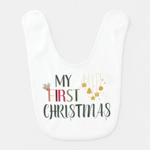 My First Christmas Ornaments and Mistletoe Baby Bib
