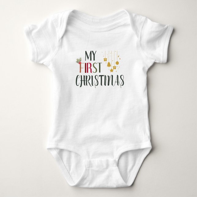 My First Christmas Ornaments and Mistletoe Baby Bodysuit (Front)