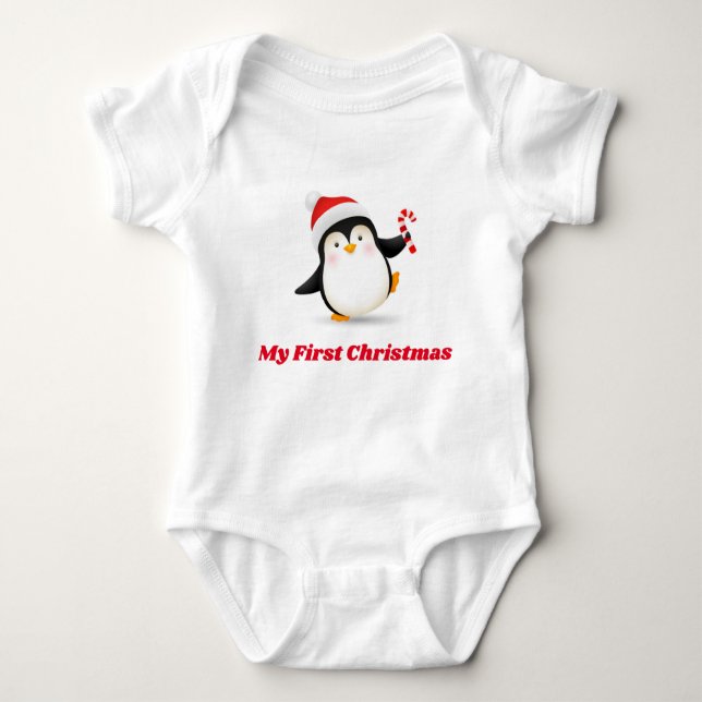 My First Christmas Penguin Baby Bodysuit (Front)
