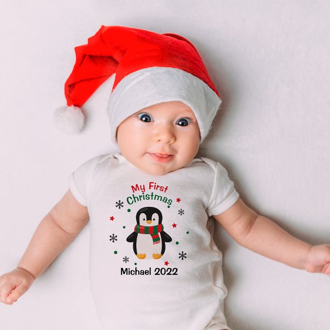 My First Christmas Penguin Baby Name Bodysuit (Creator Uploaded)