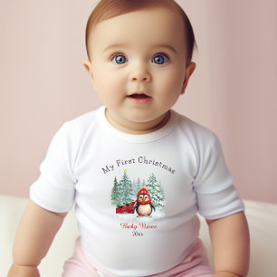 My First Christmas Penguin Custom Name Keepsake Baby Bodysuit