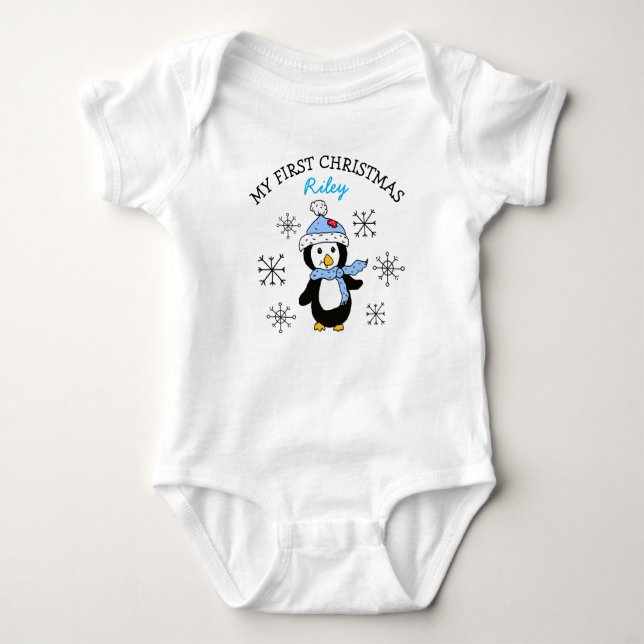 My First Christmas Penguin Snowflakes Baby Tee (Front)