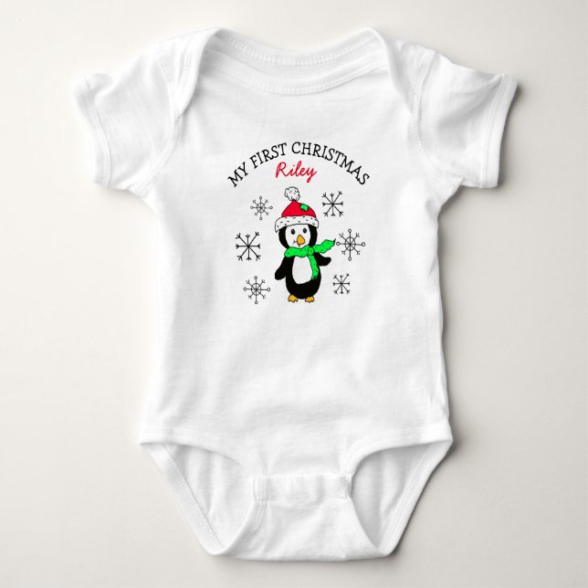 My First Christmas Penguin Snowflakes Baby Tee (Front)