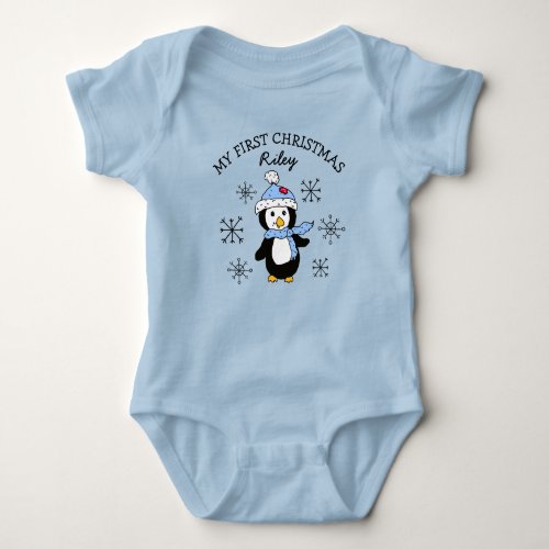 My First Christmas Penguin Snowflakes Baby Tee