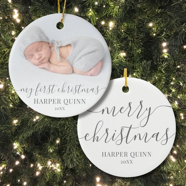 My First Christmas Personalized Baby Photo Ceramic Ornament (Photo Simple Baby's First Christmas Ceramic Ornament )