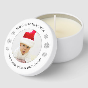 My First Christmas Personalized Baby Photo Mini Candle Favors